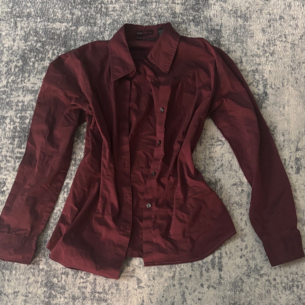 New York & Company Burgundy Button Down Shirt